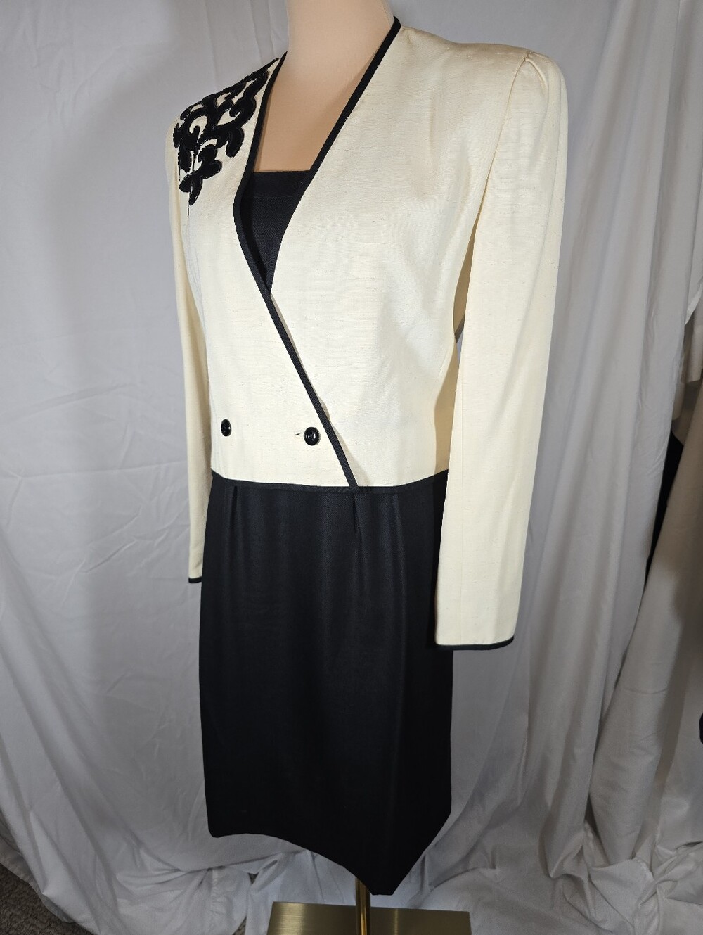 Black Dress & Ivory Jacket with Embroidered Shoulder